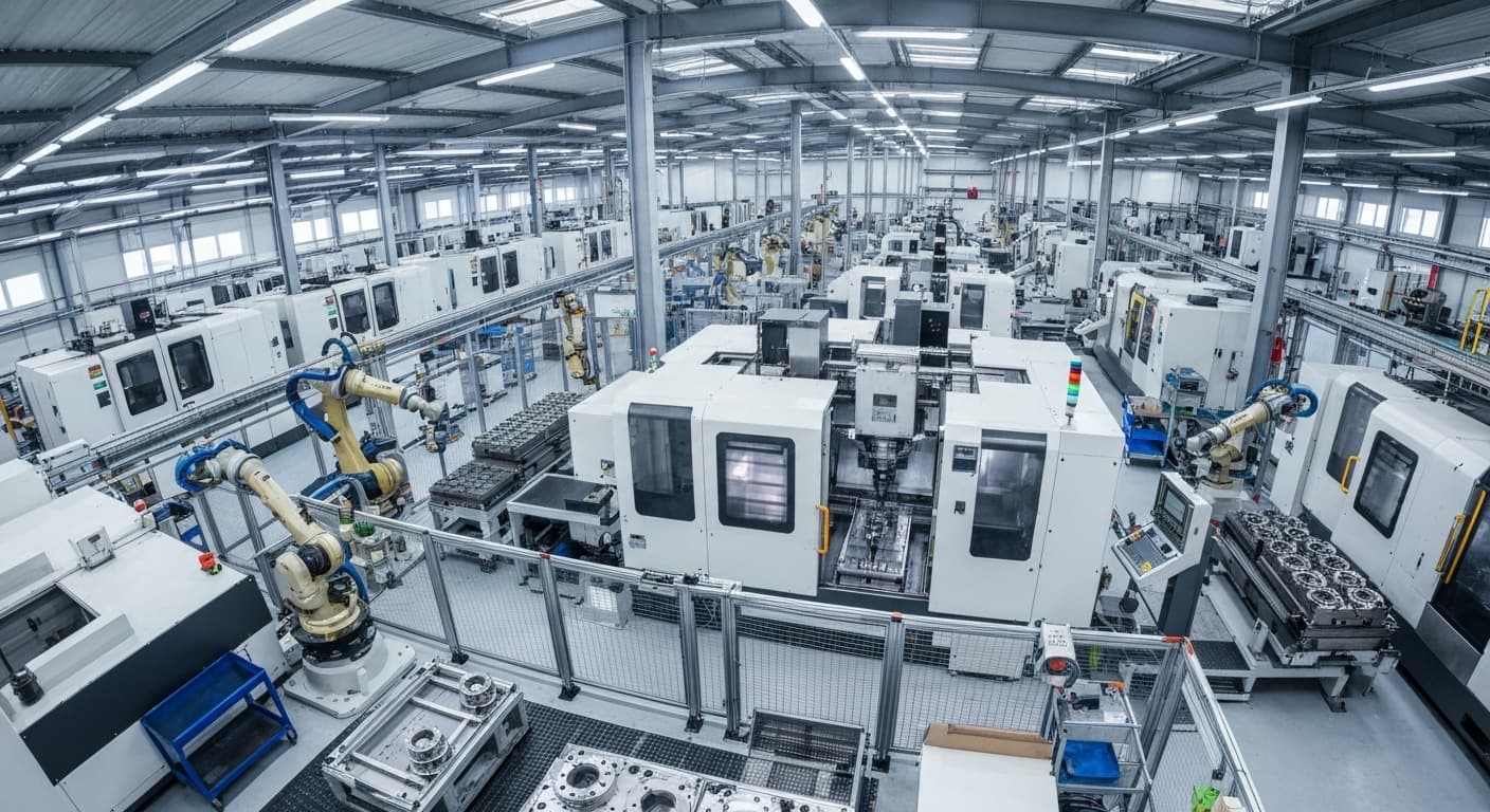 Modern industrial manufacturing facility with precision machinery