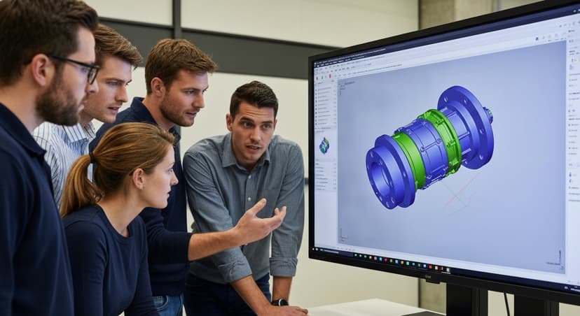 Engineers collaborating on a digital design