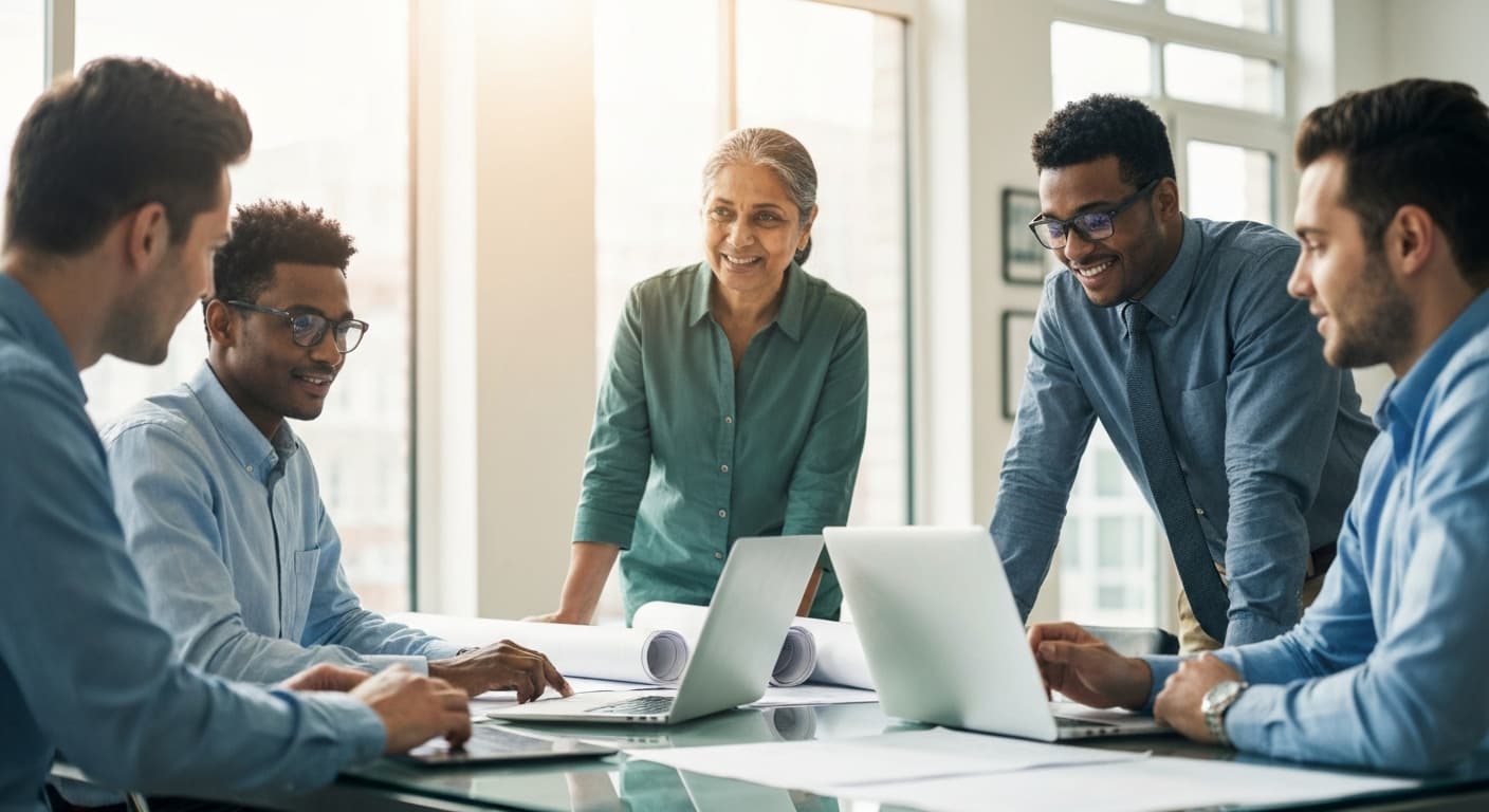 Professional team collaborating in a modern office